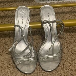 Chinese Laundry Metallic Silver Strappy Heels Sz 6